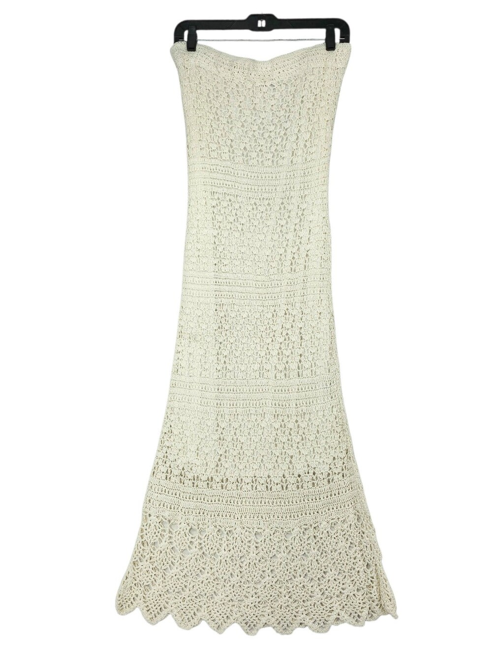 ❌️SOLD❌️M. Nicole Evening White Crochet Strapless Coastal Boho Maxi Dress Large - Picture 8 of 15